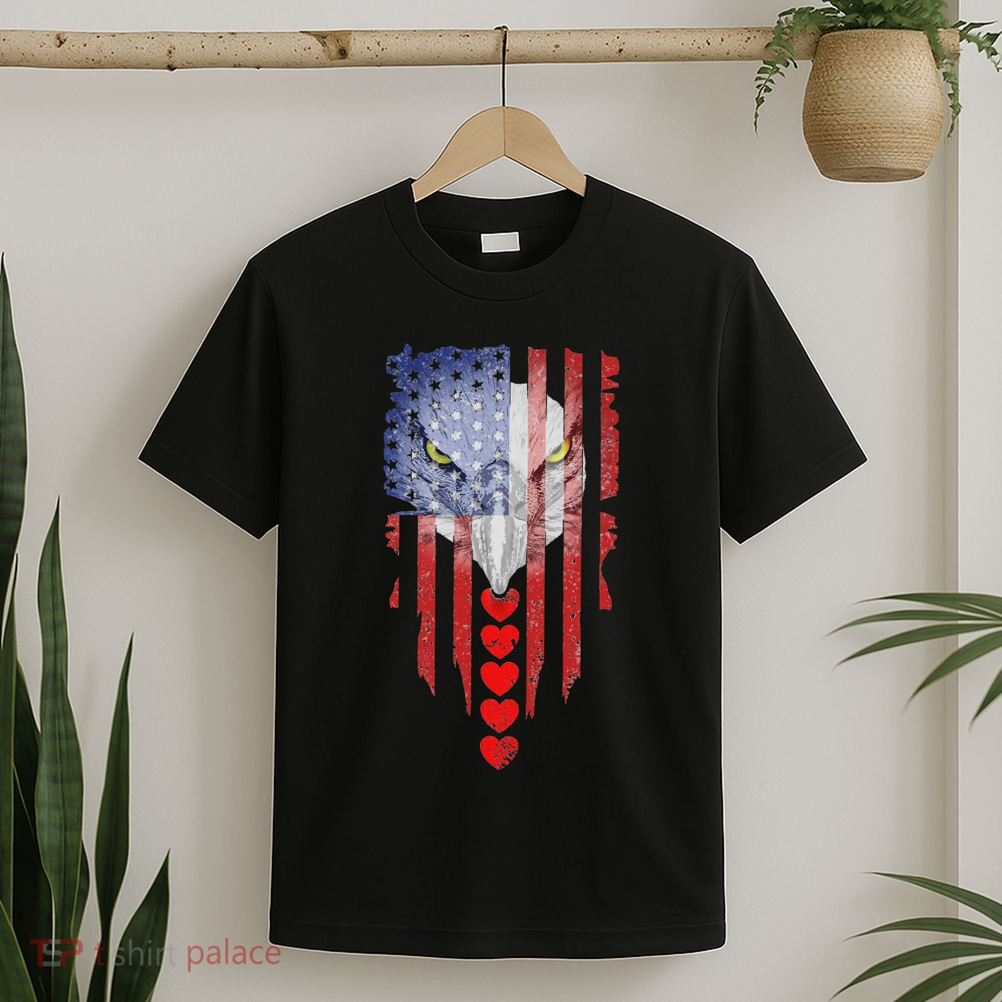 American Flag Hearts Bald Eagle Patriotic Vintage Usa T-Shirt