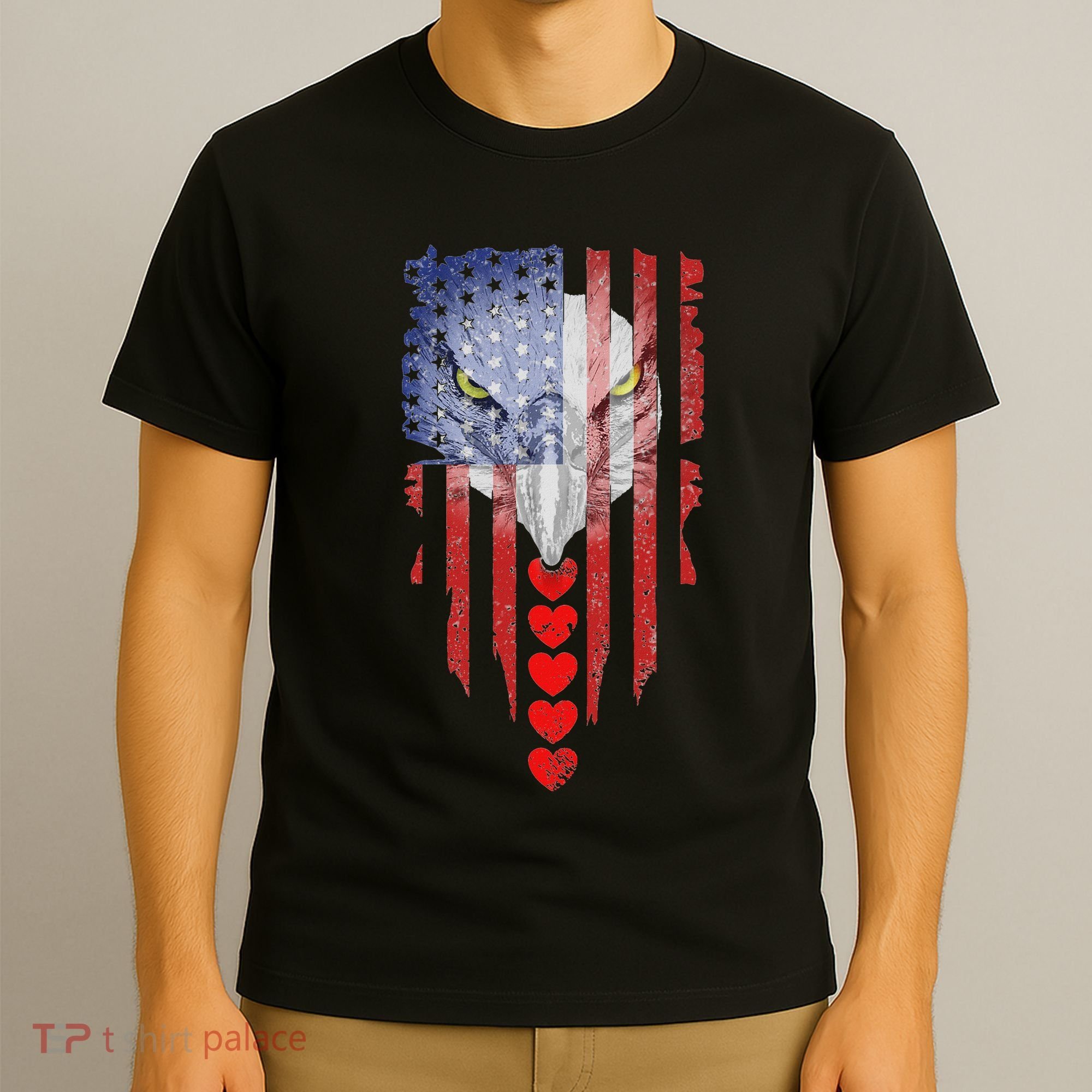 American Flag Hearts Bald Eagle Patriotic Vintage Usa T-Shirt