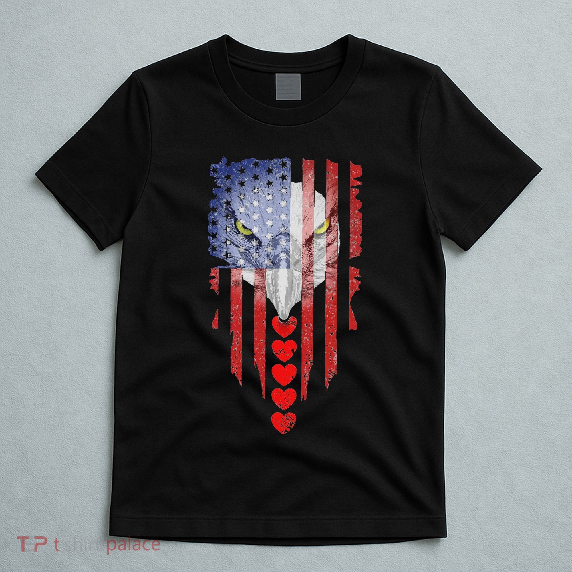 American Flag Hearts Bald Eagle Patriotic Vintage Usa T-Shirt