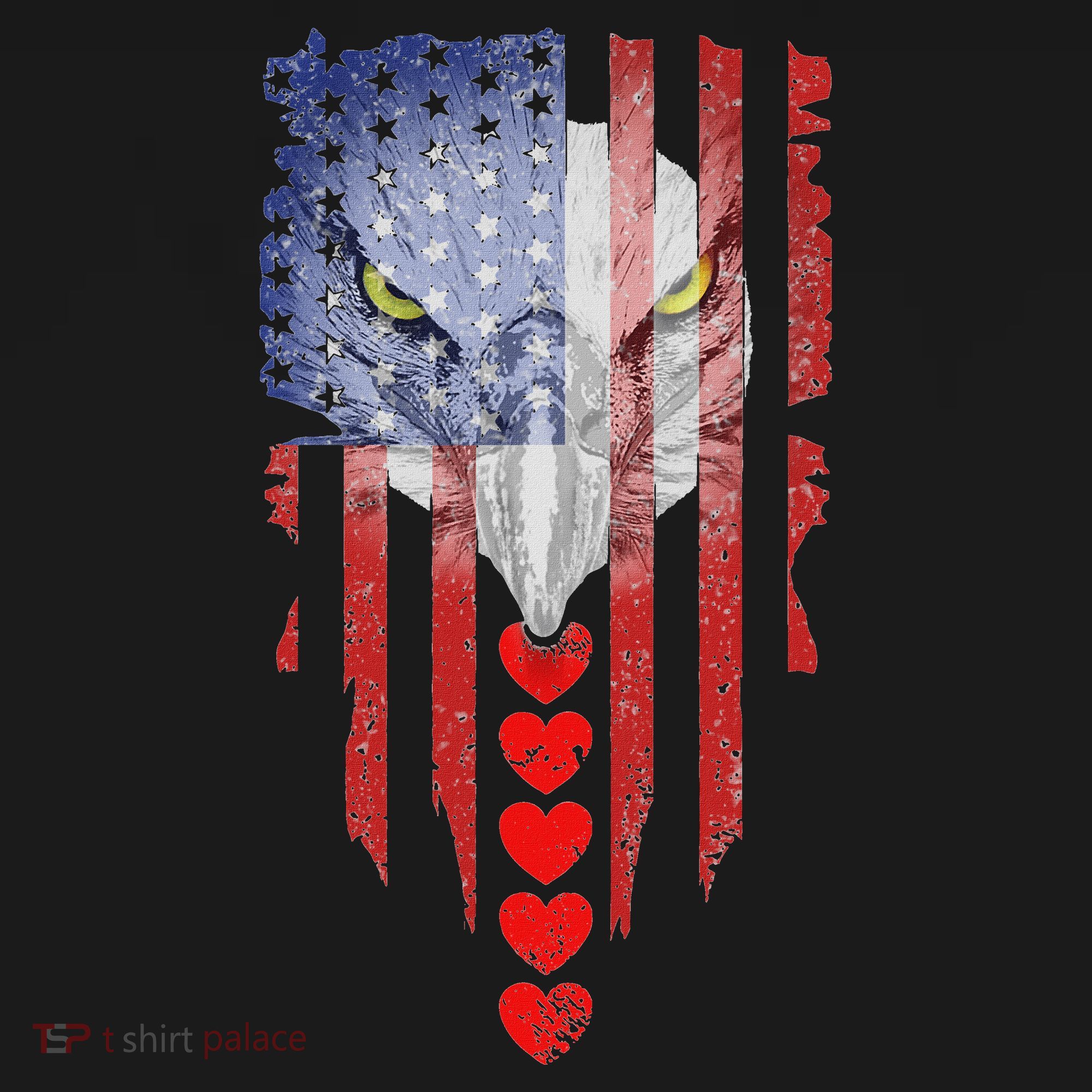 American Flag Hearts Bald Eagle Patriotic Vintage Usa T-Shirt