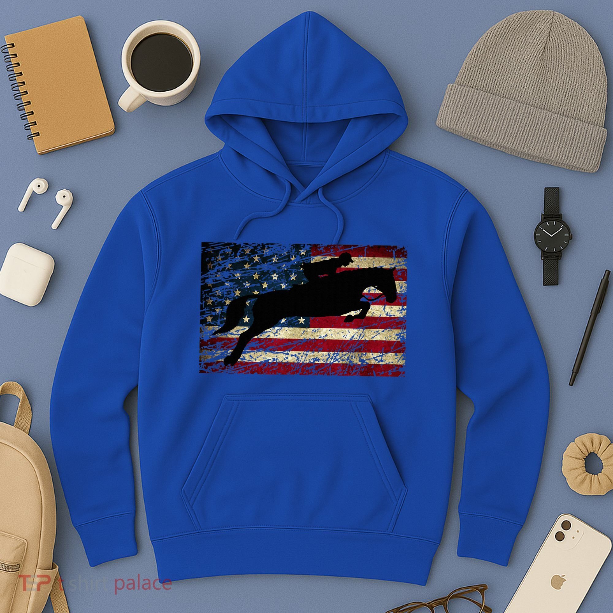 American Flag Horse Riding Show Jumping Hoodie