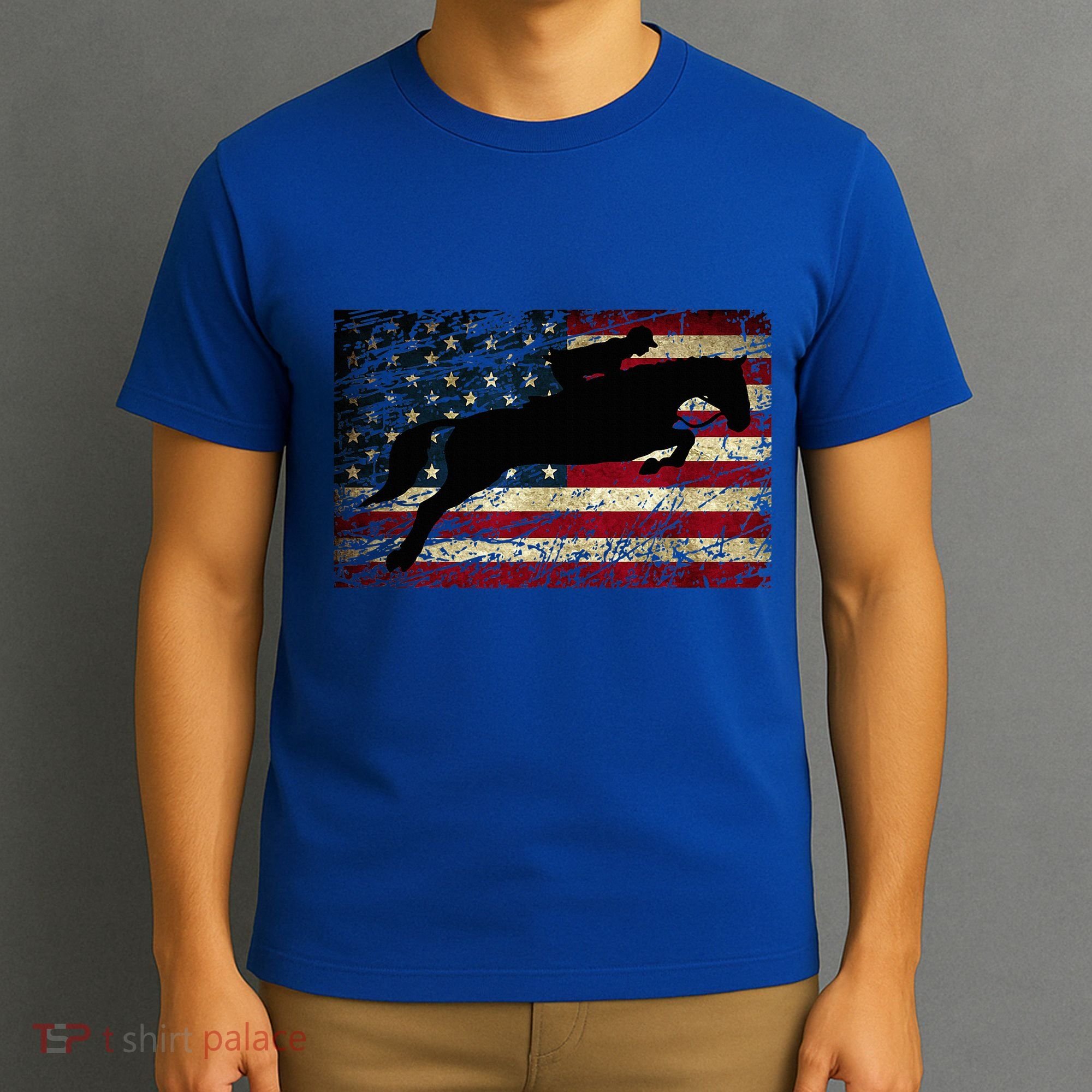 American Flag Horse Riding Show Jumping T-Shirt