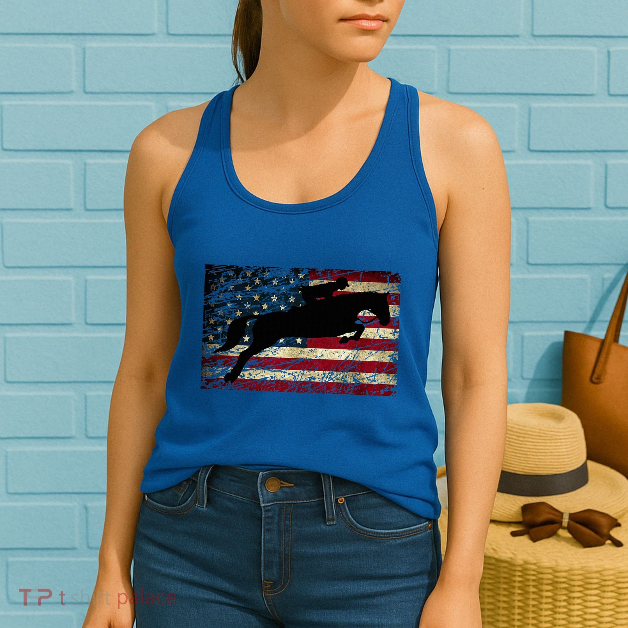 American Flag Horse Riding Show Jumping Women's Tank Top