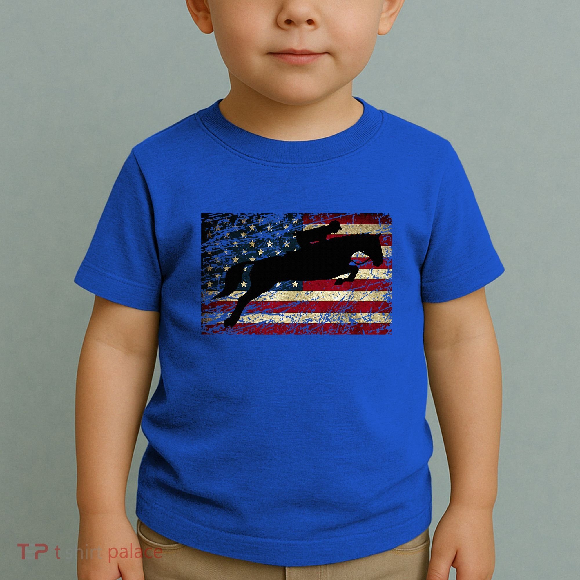 American Flag Horse Riding Show Jumping Toddler T-Shirt