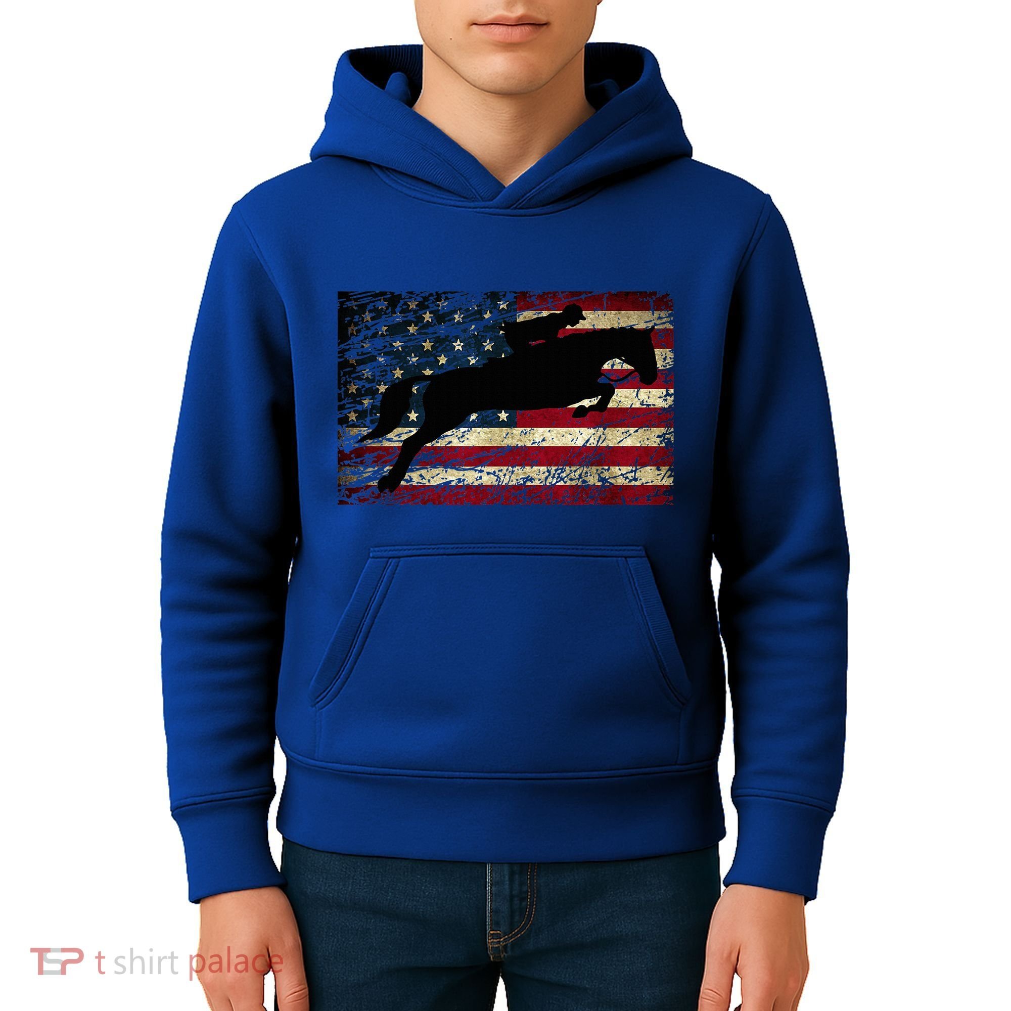 American Flag Horse Riding Show Jumping Kids Hoodie