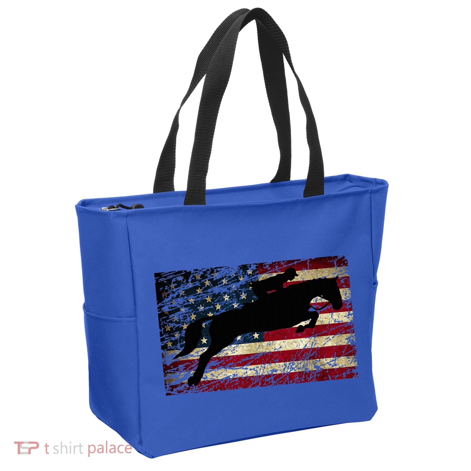 American Flag Horse Riding Show Jumping Tote Bag