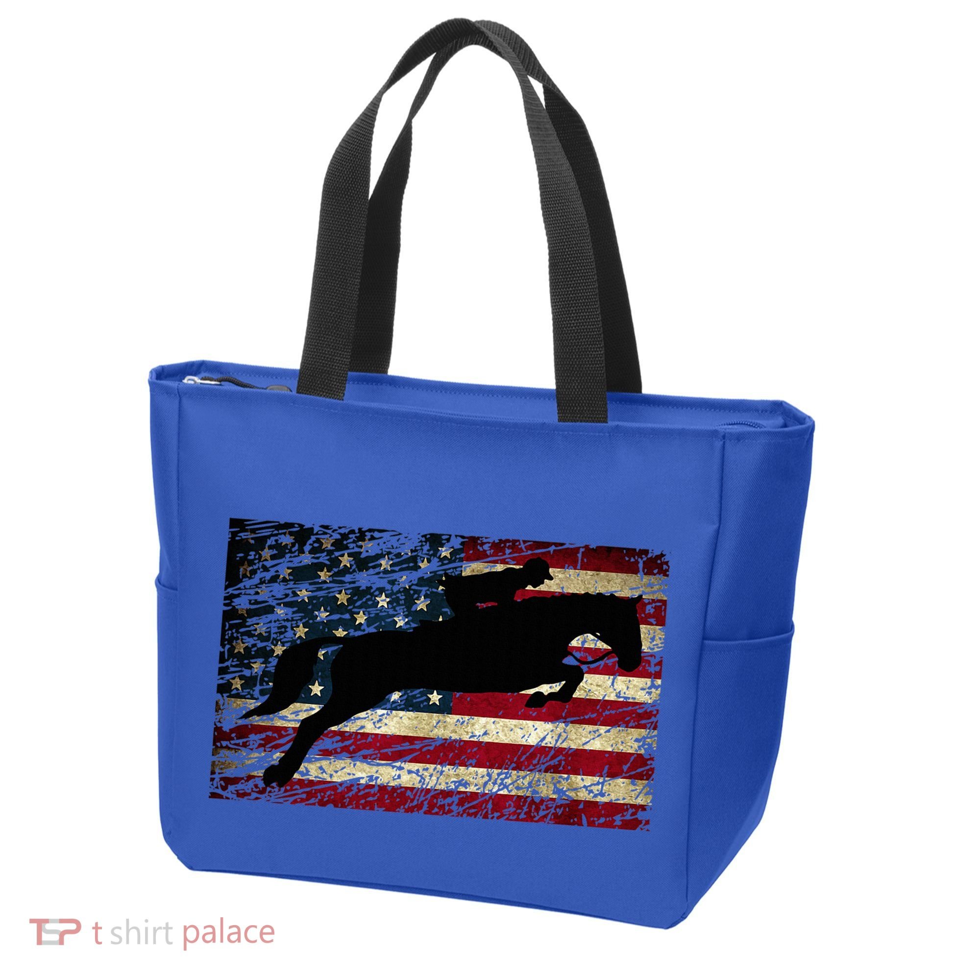 American Flag Horse Riding Show Jumping Tote Bag