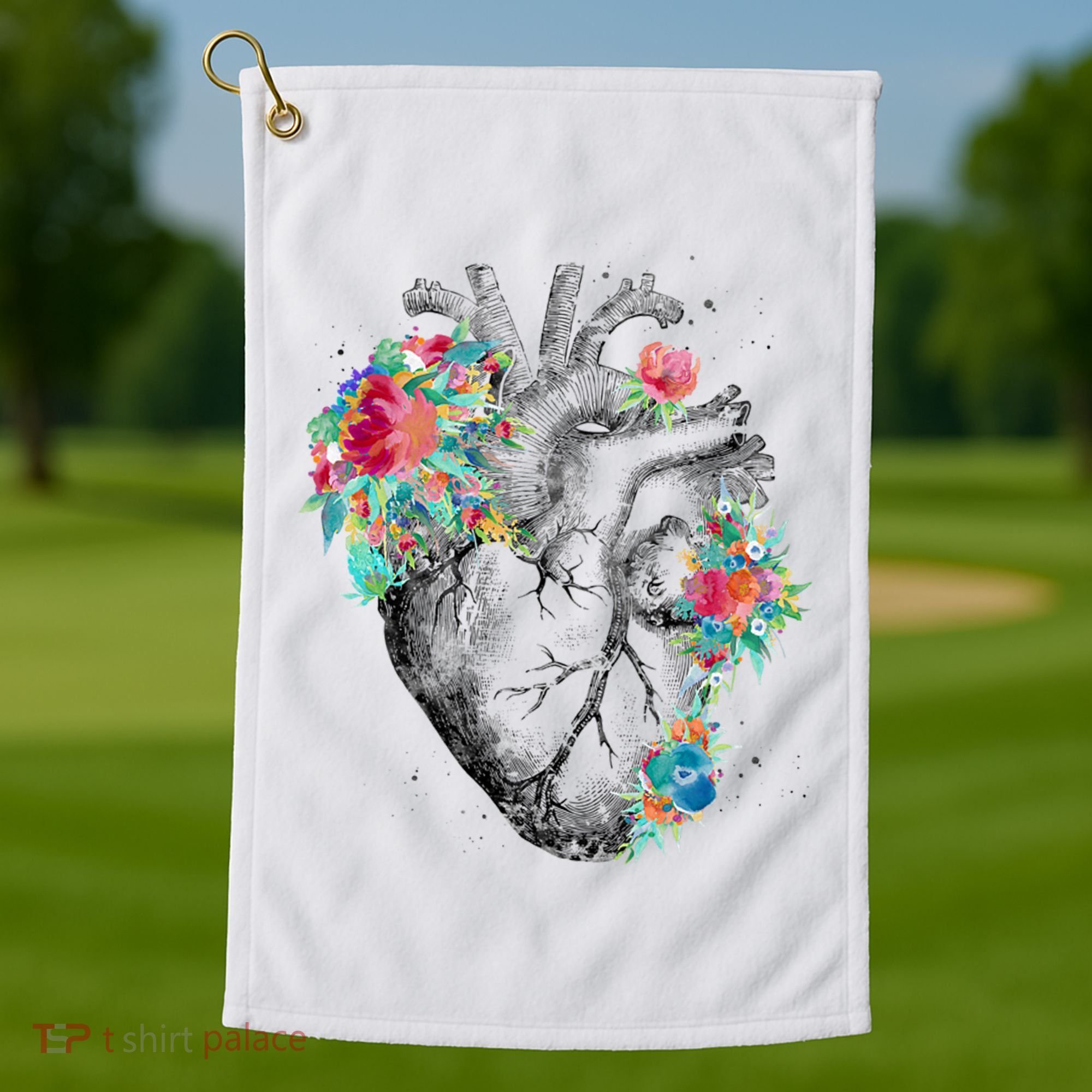 Anatomical Flower Heart Golf Towel