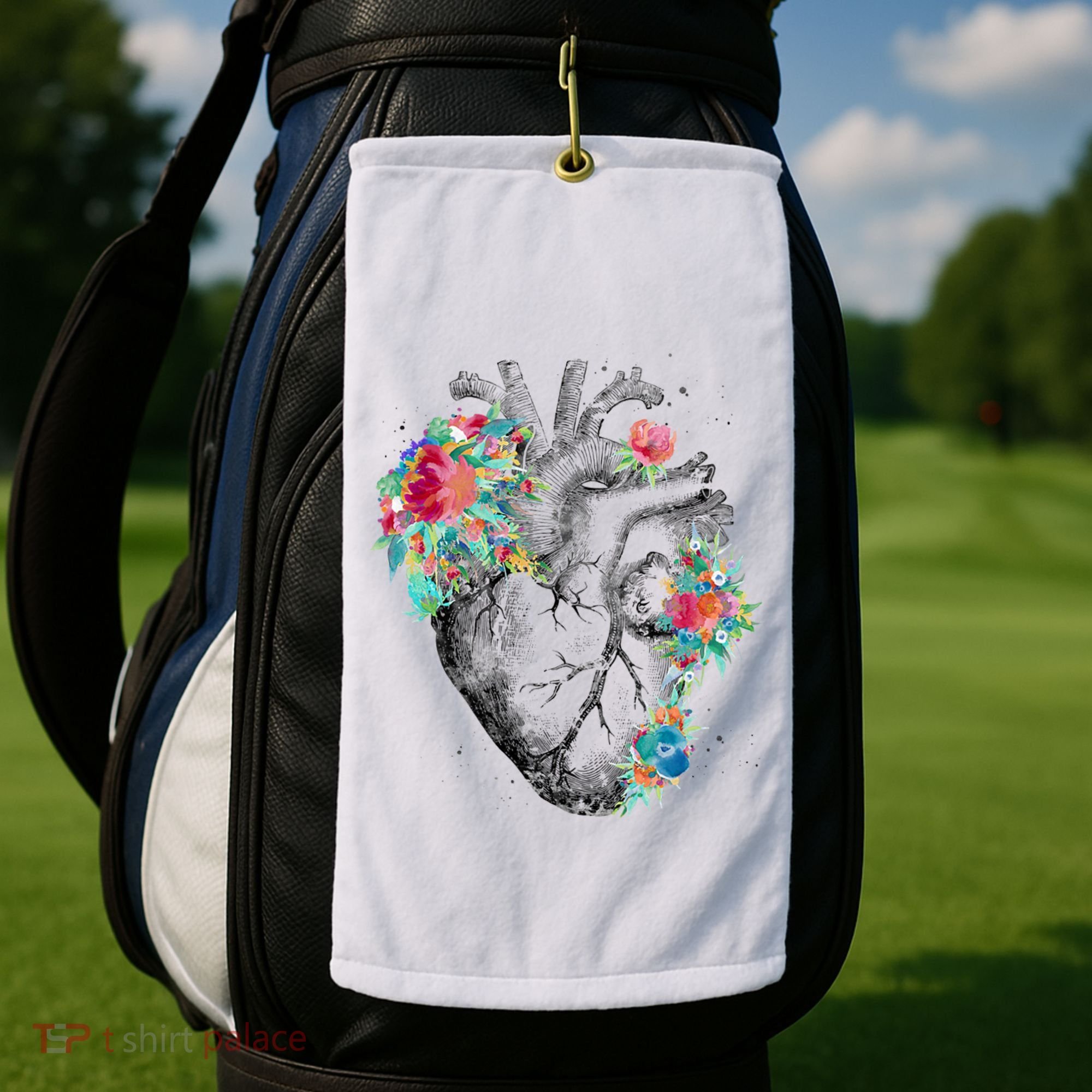 Anatomical Flower Heart Golf Towel