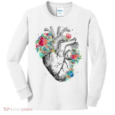 Anatomical Flower Heart Kids Long Sleeve Shirt