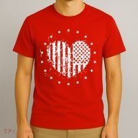 American Flag Heart 4th Of July Patriotic Love USA T-Shirt thumb 3