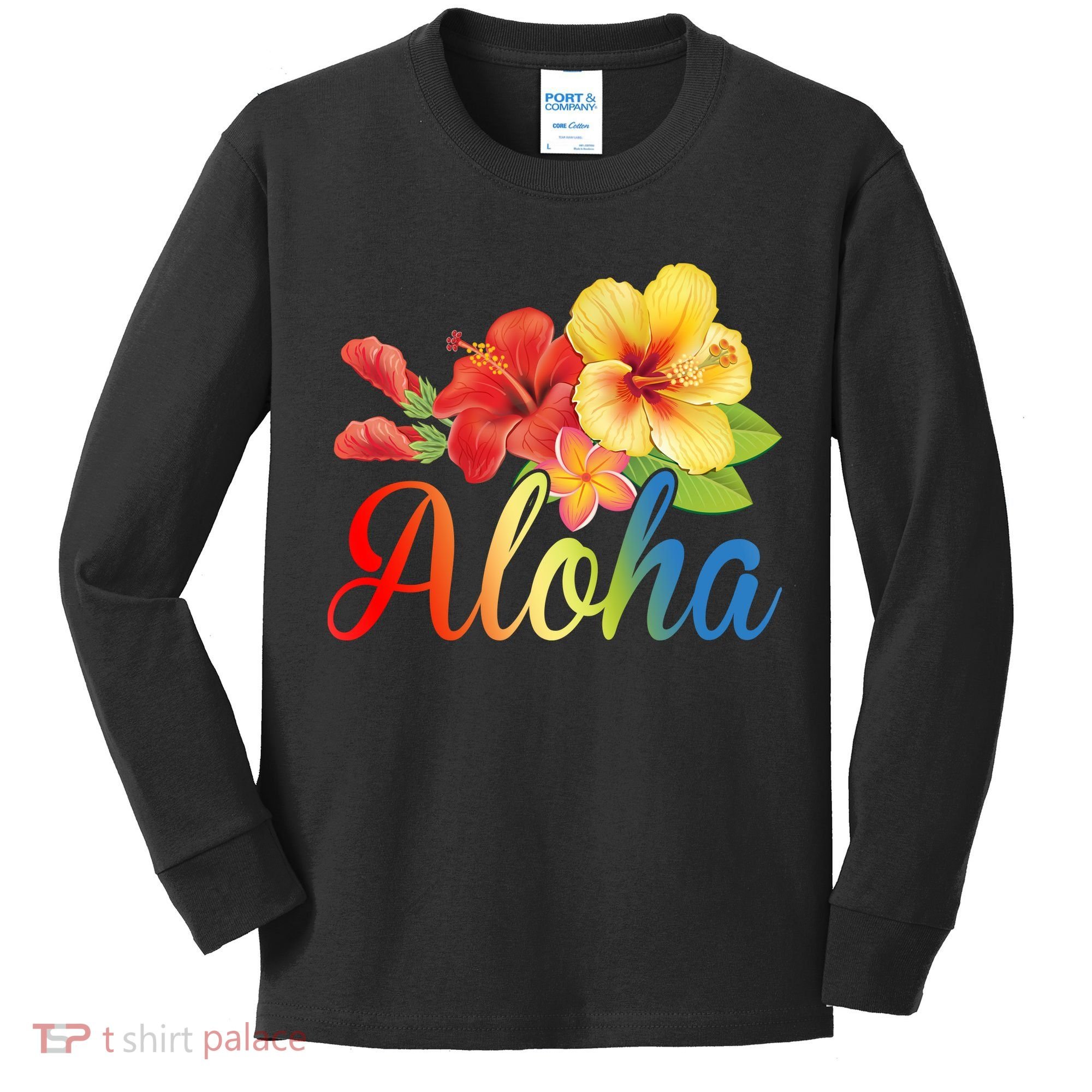 Aloha Floral Hawaiian Tropical Kids Long Sleeve Shirt