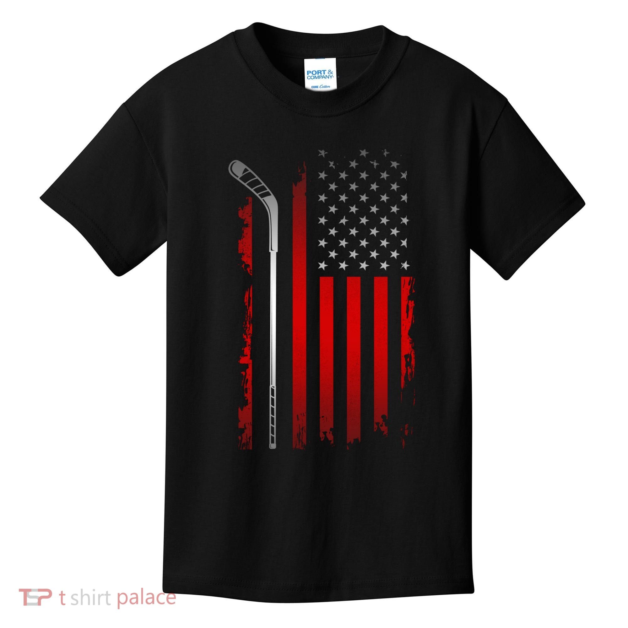 American Flag Hockey Apparel Gift Hockey Funny Gift Kids T-Shirt