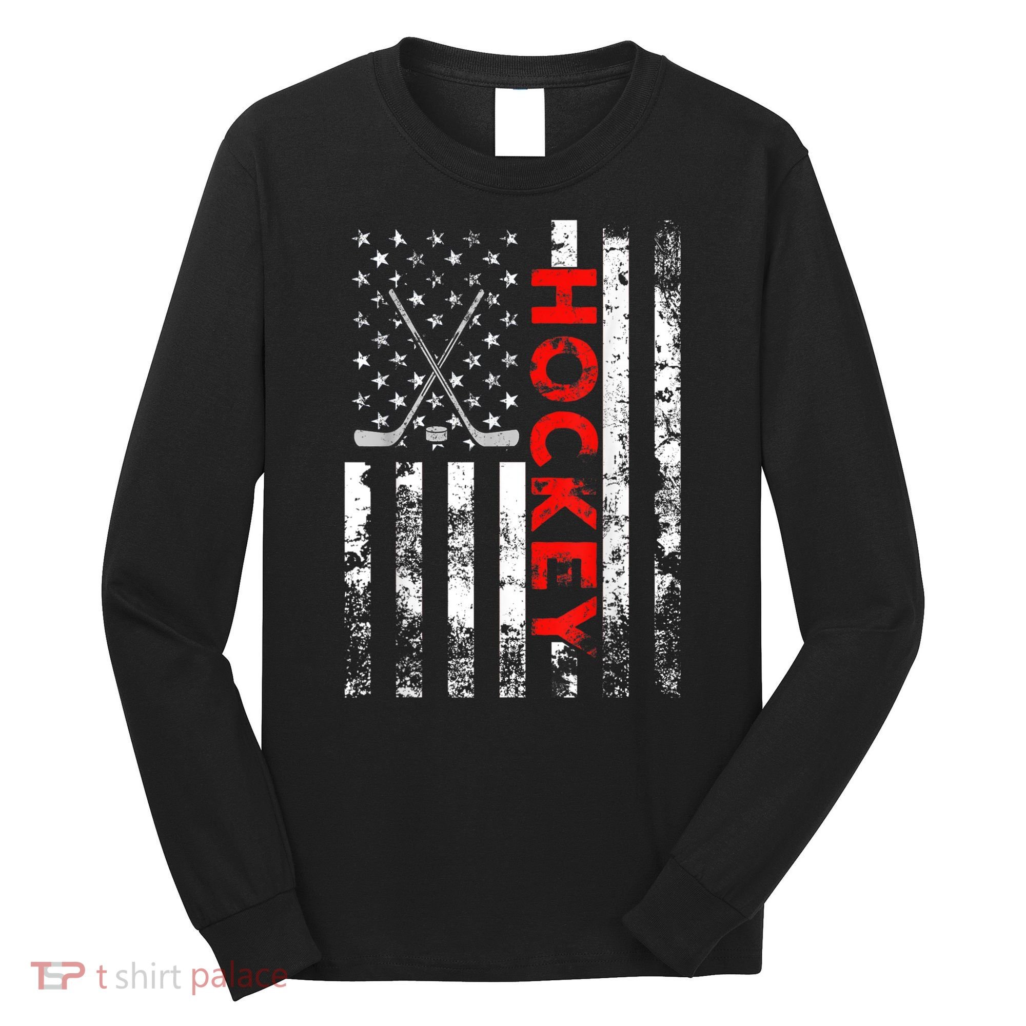 American Flag Hockey USA Patriotic Gift Long Sleeve Shirt