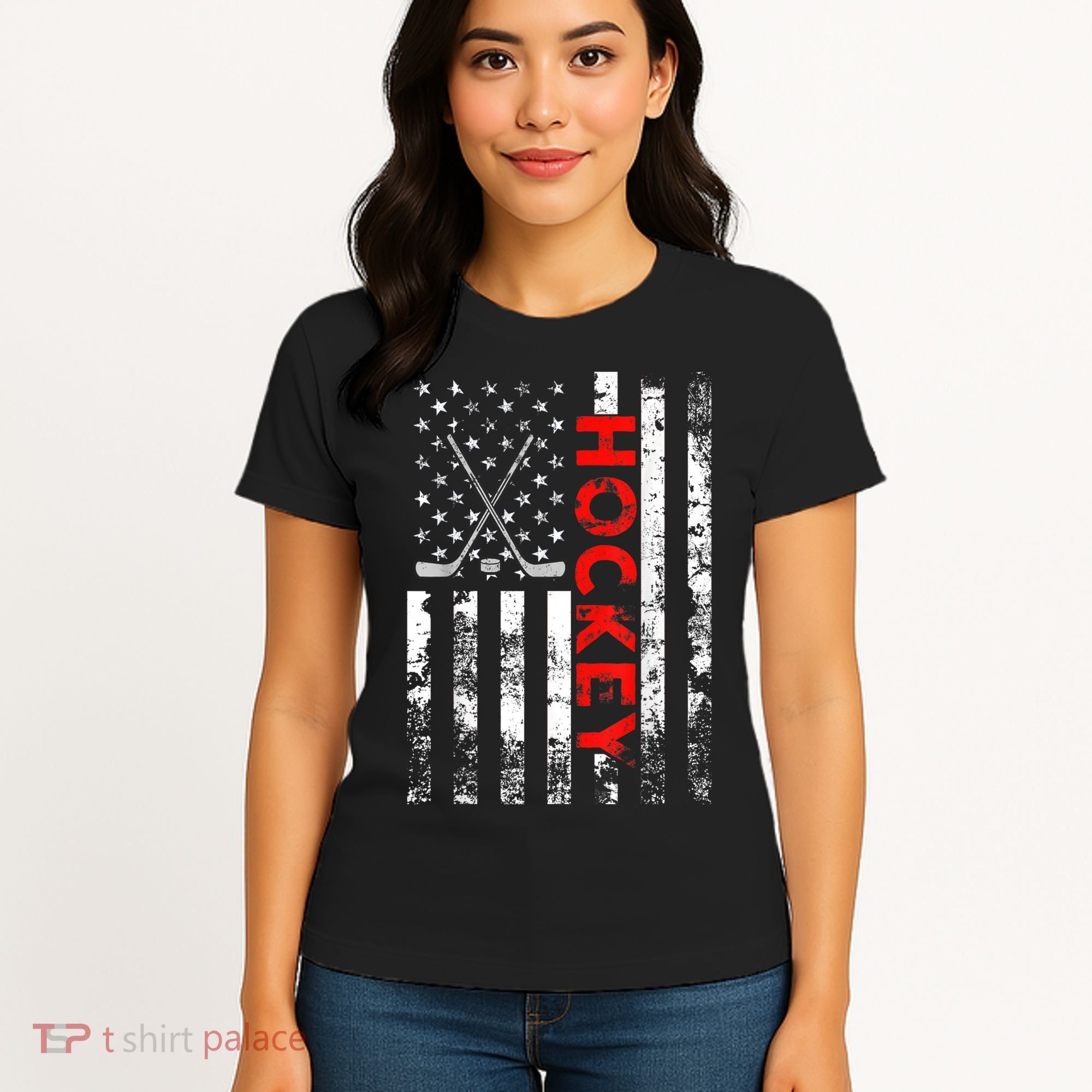 American Flag Hockey USA Patriotic Gift Women's T-Shirt