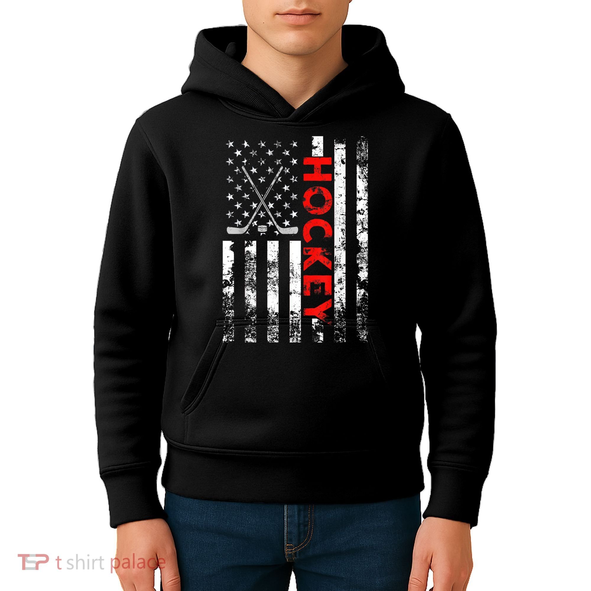 American Flag Hockey USA Patriotic Gift Kids Hoodie