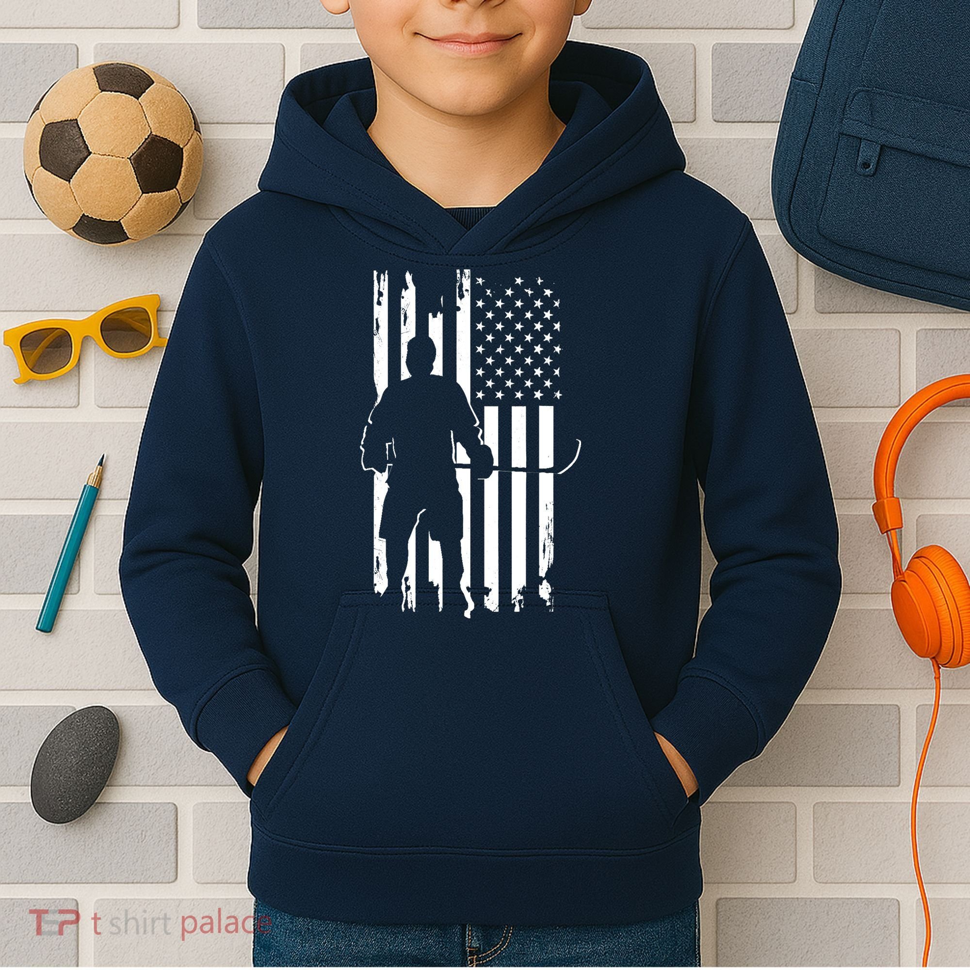 American Flag Hockey - Hockey Kids Hoodie