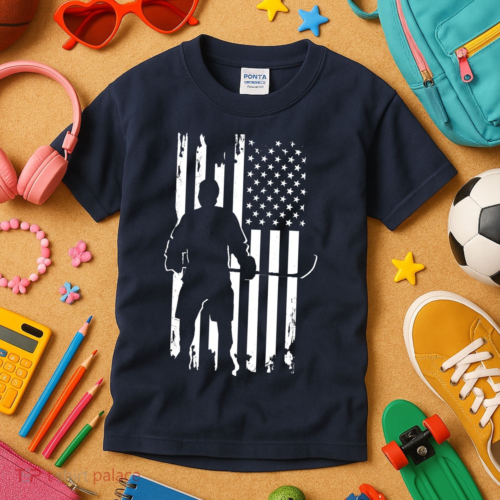 American Flag Hockey - Hockey Kids T-Shirt