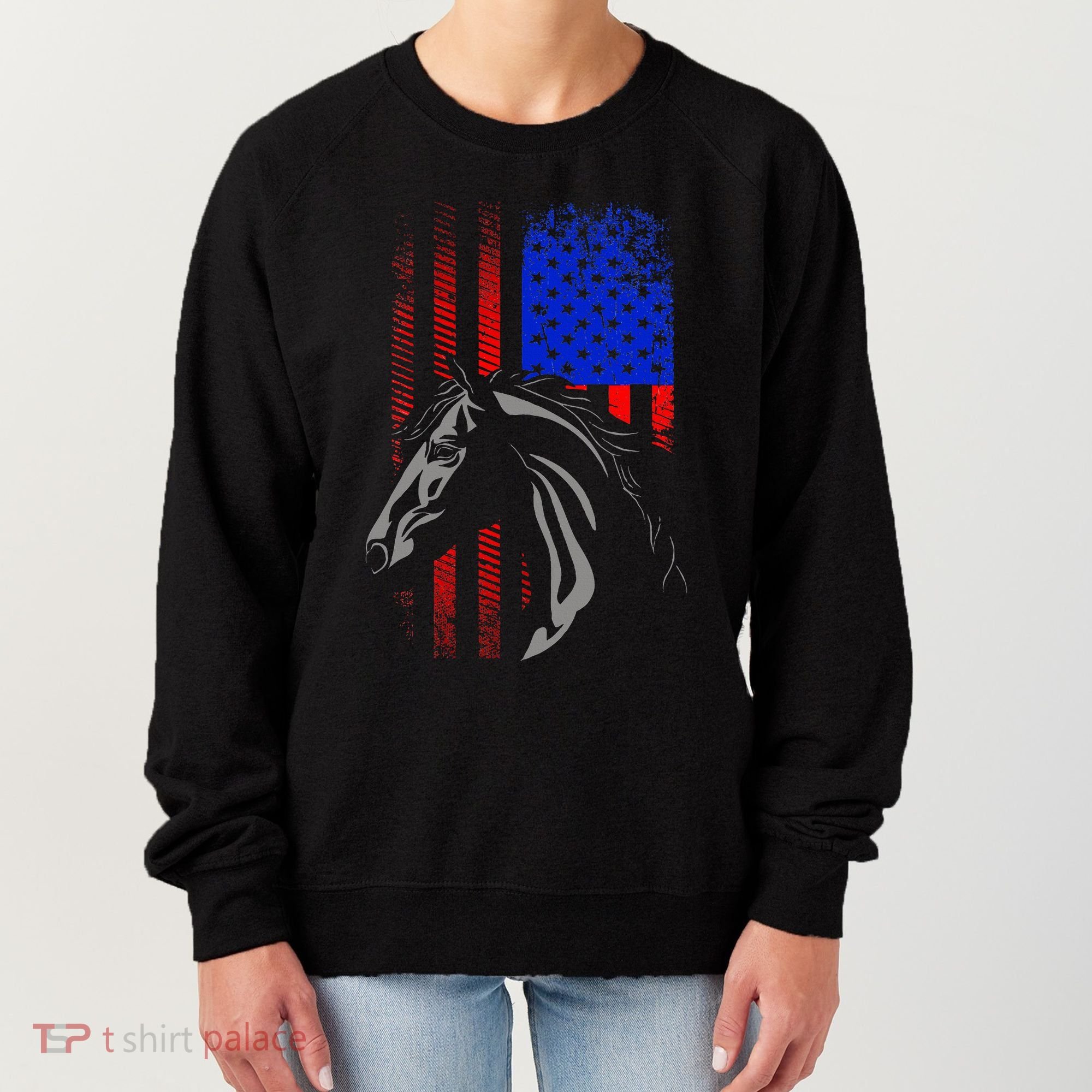 American Flag Horseback Riding Apparel Horse Women's Sweatshirt