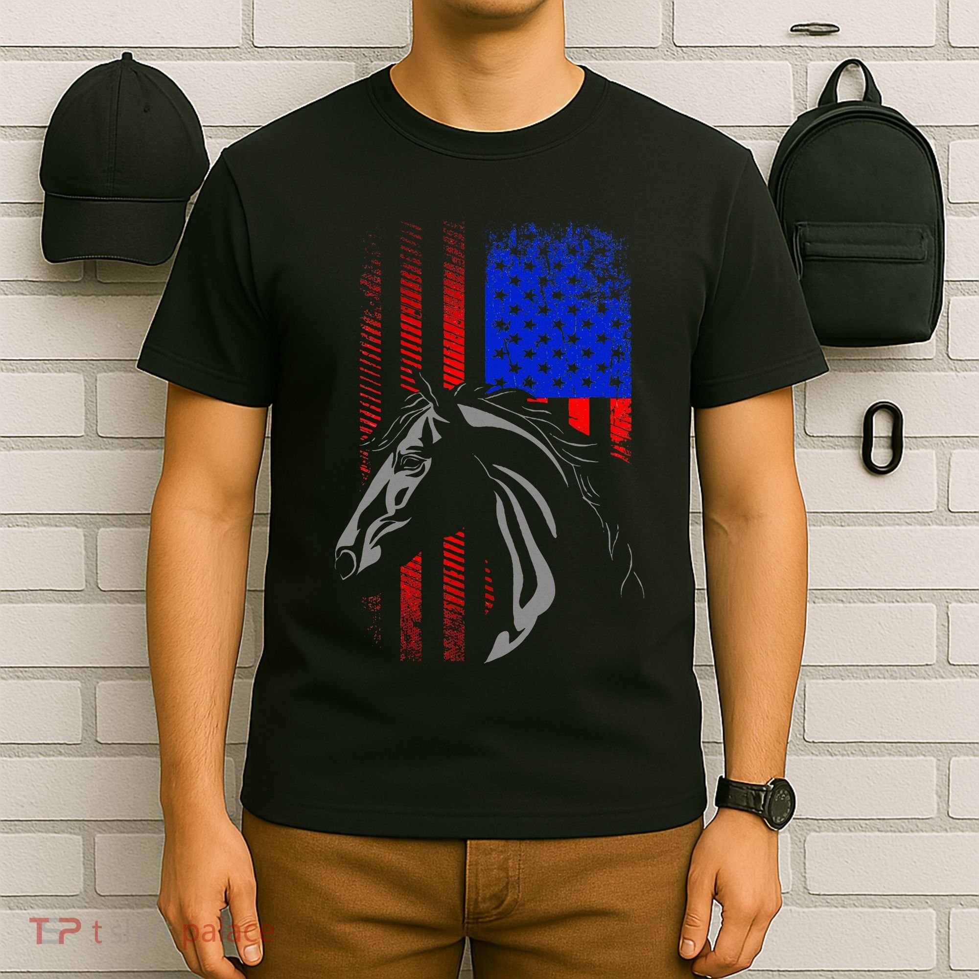 American Flag Horseback Riding Apparel Horse T-Shirt