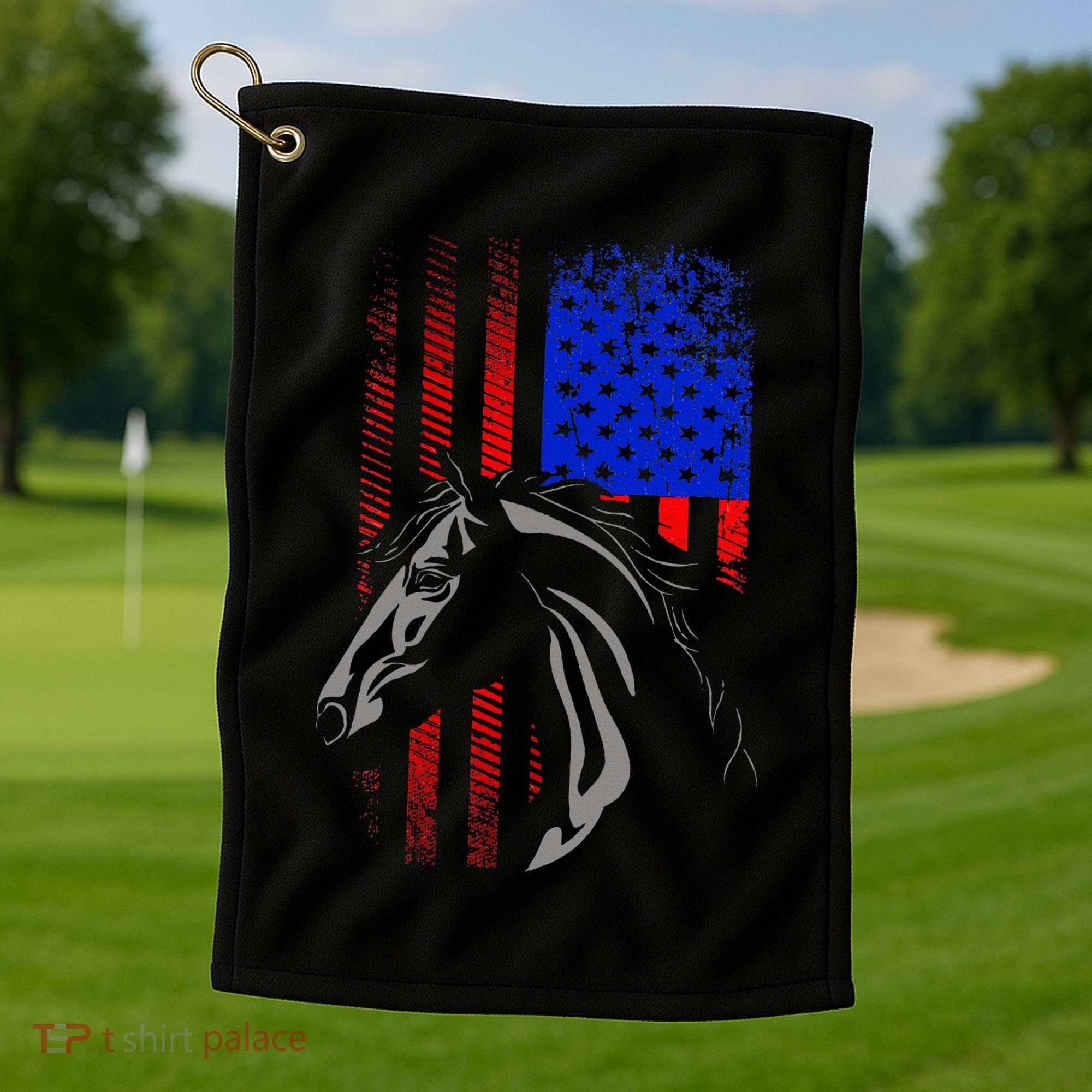American Flag Horseback Riding Apparel Horse Golf Towel