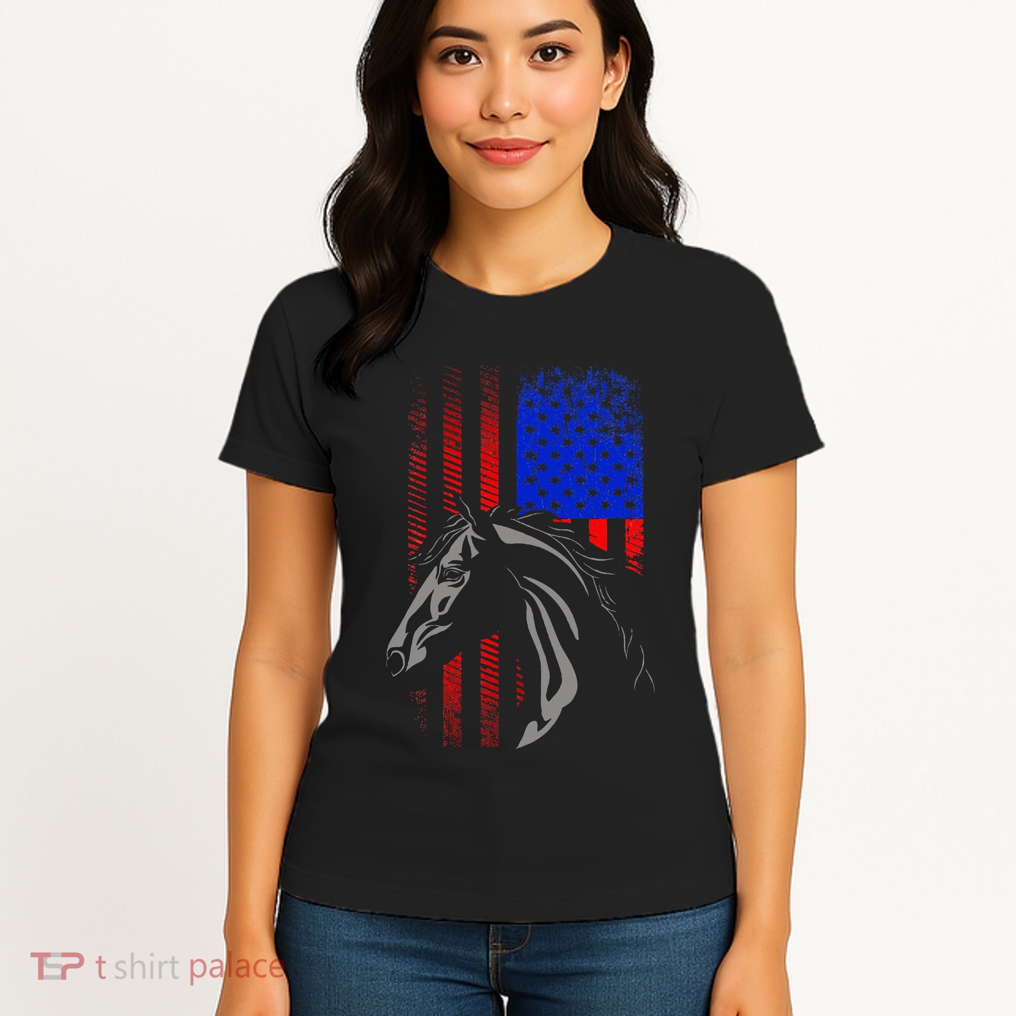 American Flag Horseback Riding Apparel Horse Women's T-Shirt