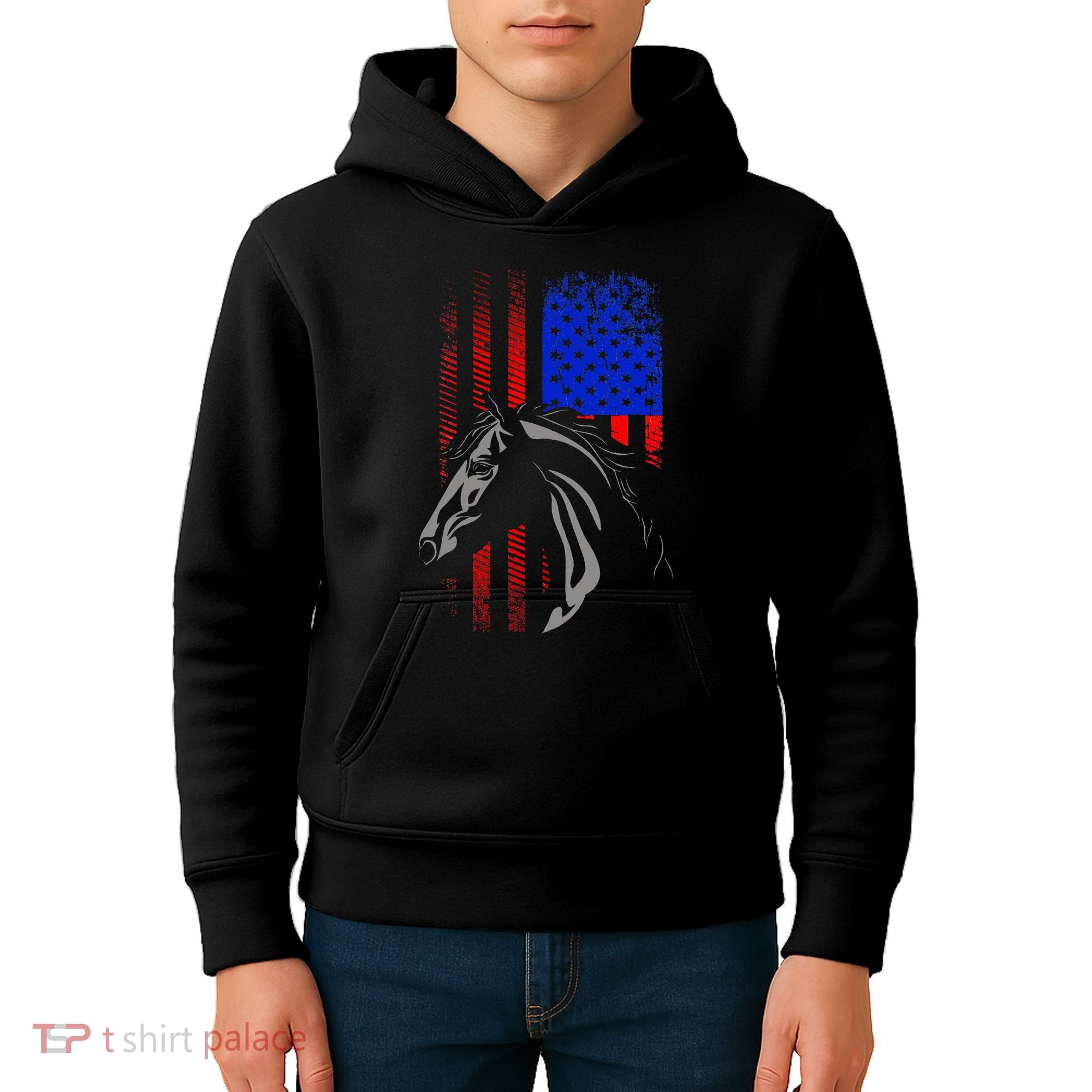 American Flag Horseback Riding Apparel Horse Kids Hoodie