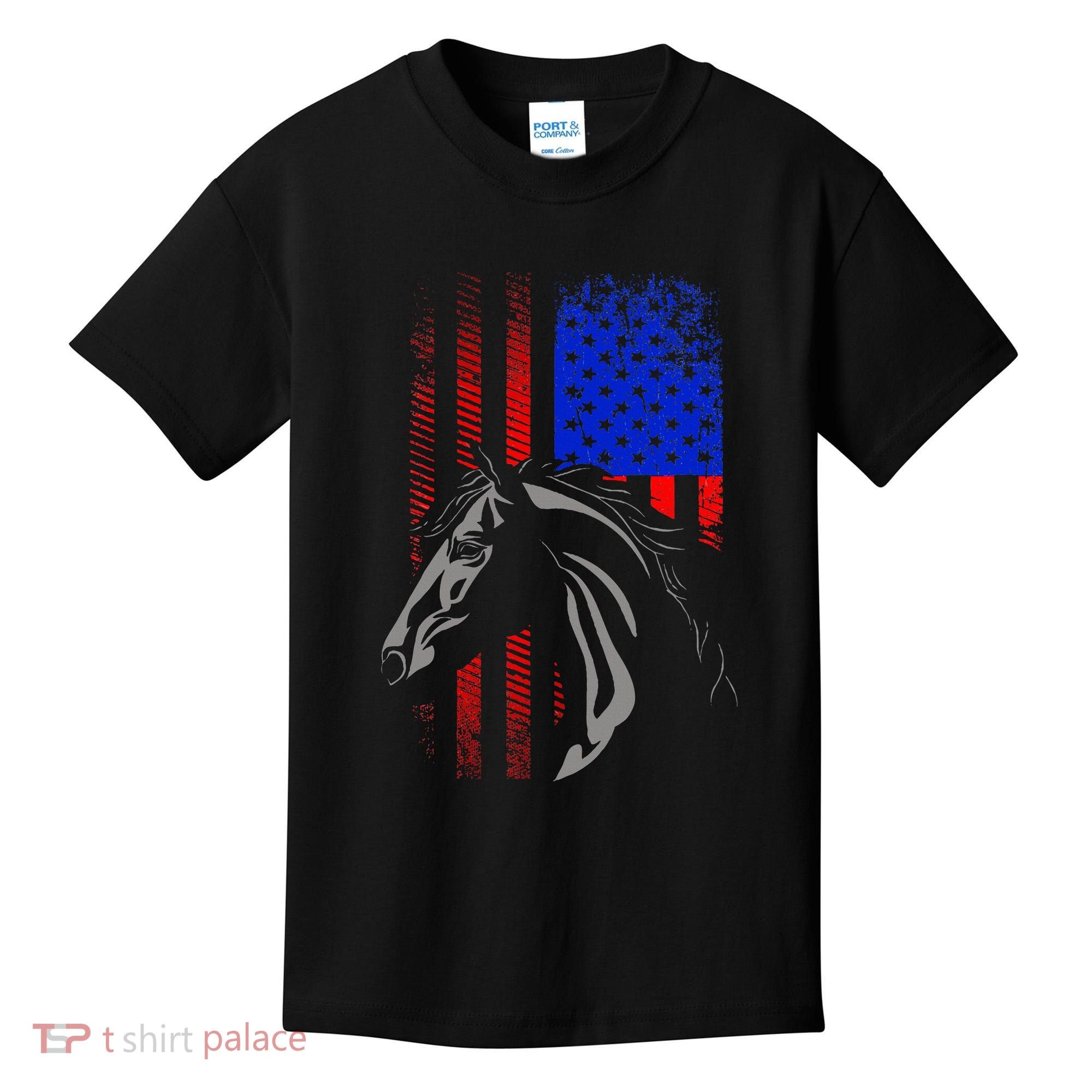 American Flag Horseback Riding Apparel Horse Kids T-Shirt