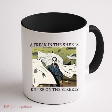 A Freak In The Sheets Killer On The Streets Halloween Coffee Mug back