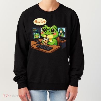 Anime Frog IT Geek Otaku Coding Desk Boba Lover Gift Women's Sweatshirt