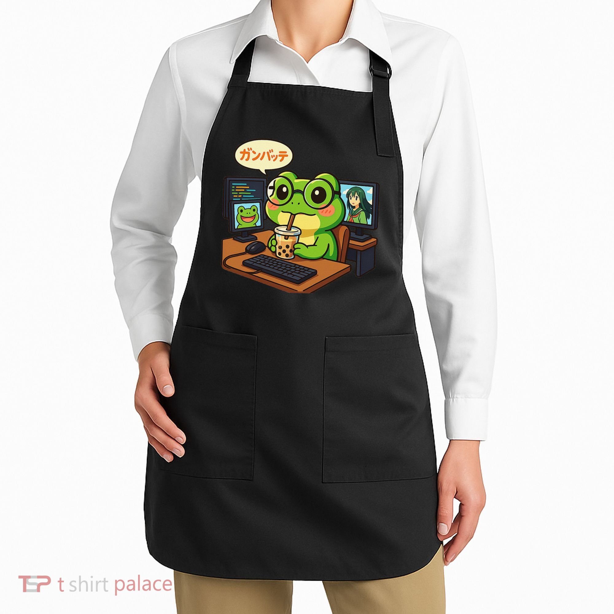 Anime Frog IT Geek Otaku Coding Desk Boba Lover Gift Apron