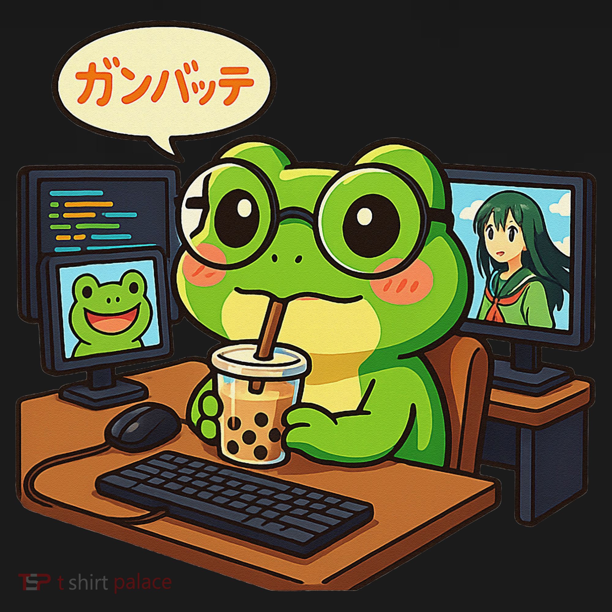Anime Frog IT Geek Otaku Coding Desk Boba Lover Gift Bucket Hat