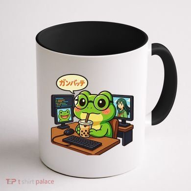Anime Frog IT Geek Otaku Coding Desk Boba Lover Gift Coffee Mug back