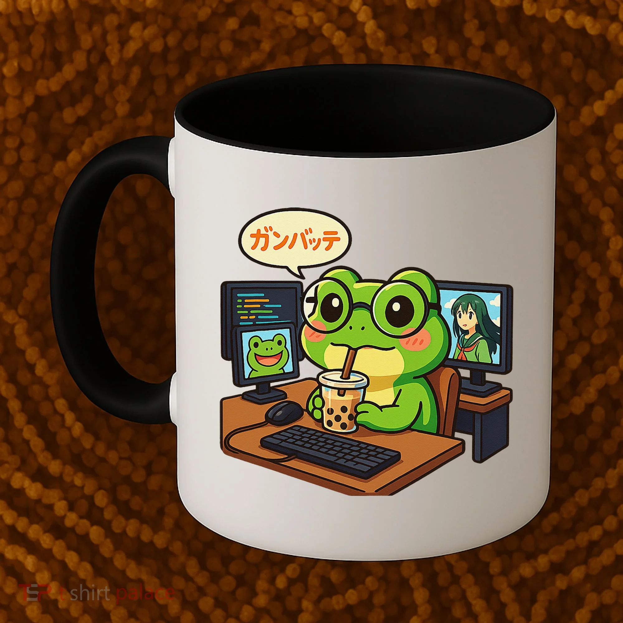 Anime Frog IT Geek Otaku Coding Desk Boba Lover Gift Coffee Mug
