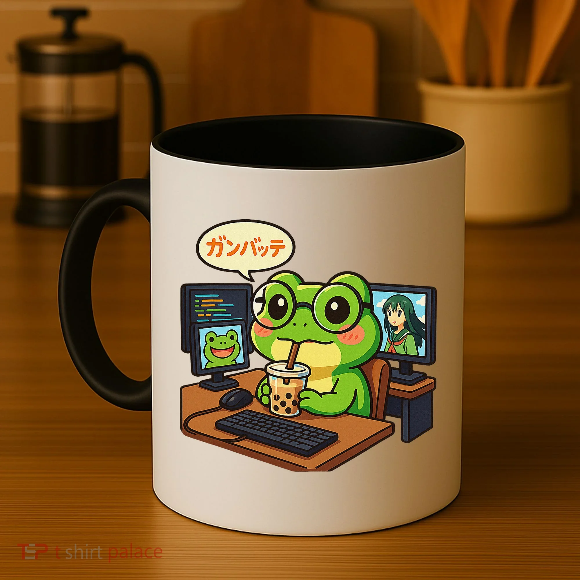 Anime Frog IT Geek Otaku Coding Desk Boba Lover Gift Coffee Mug