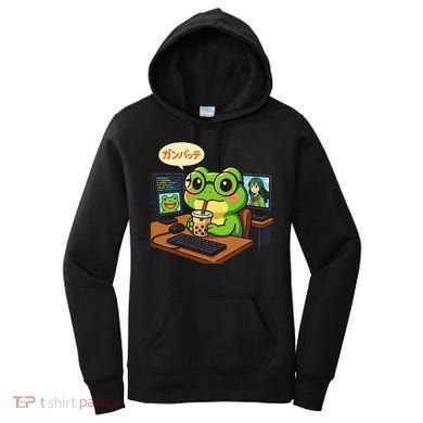 Anime Frog IT Geek Otaku Coding Desk Boba Lover Gift Women's Hoodie