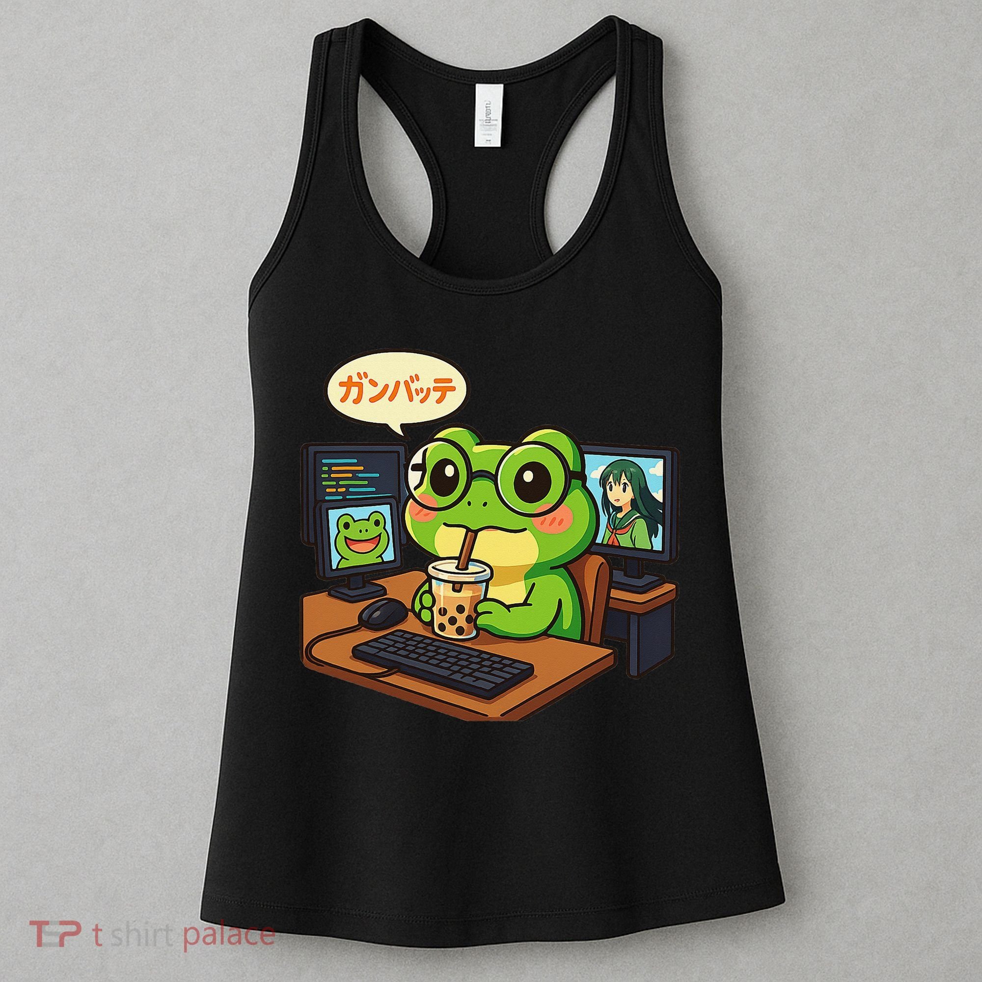 Anime Frog IT Geek Otaku Coding Desk Boba Lover Gift Women's Tank Top