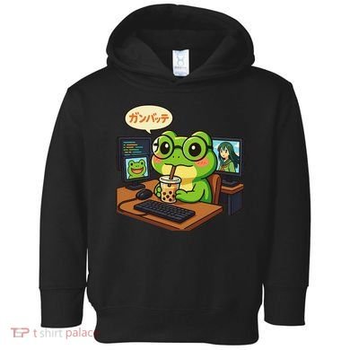 Anime Frog IT Geek Otaku Coding Desk Boba Lover Gift Toddler Hoodie