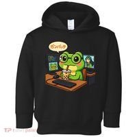 Anime Frog IT Geek Otaku Coding Desk Boba Lover Gift Toddler Hoodie thumb 0