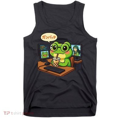 Anime Frog IT Geek Otaku Coding Desk Boba Lover Gift Tank Top