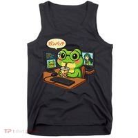 Anime Frog IT Geek Otaku Coding Desk Boba Lover Gift Tank Top thumb 0