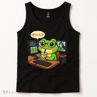 Anime Frog IT Geek Otaku Coding Desk Boba Lover Gift Tank Top thumb 2