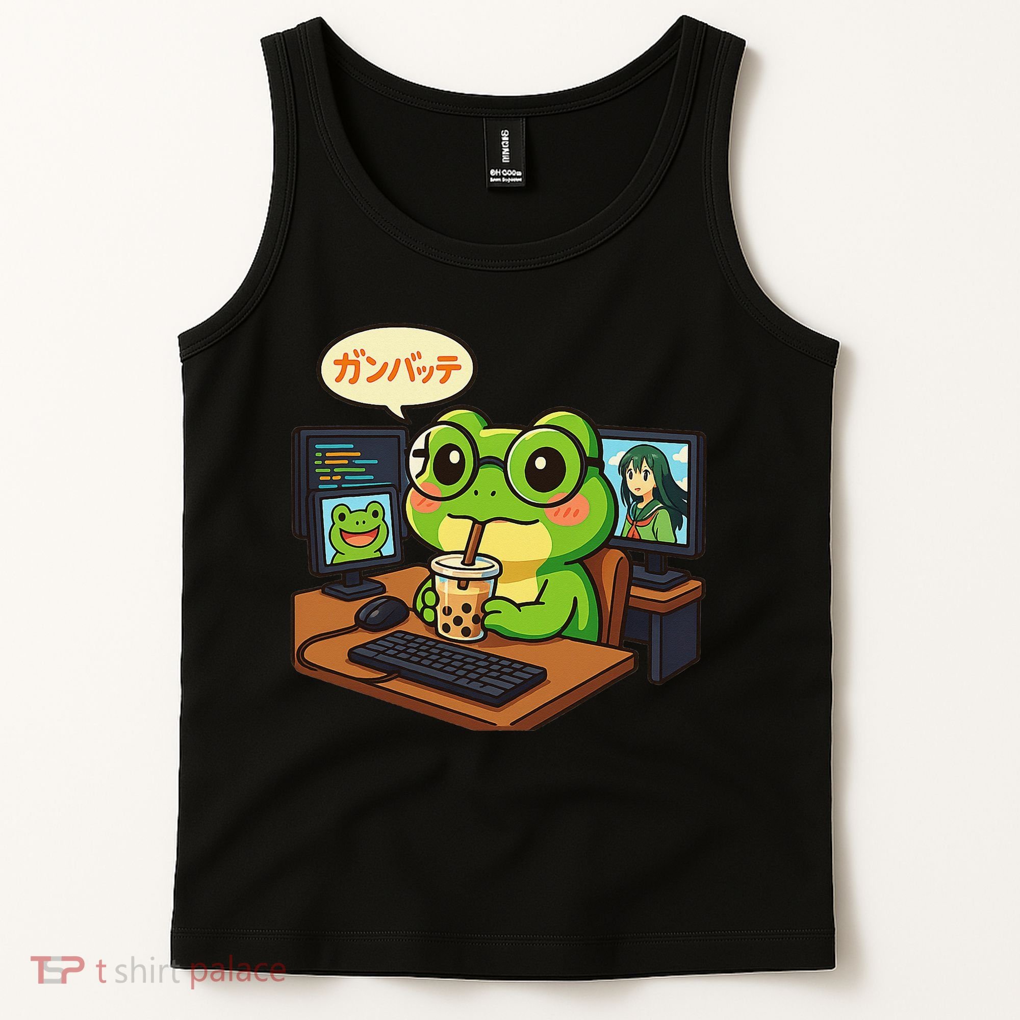 Anime Frog IT Geek Otaku Coding Desk Boba Lover Gift Tank Top