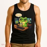 Anime Frog IT Geek Otaku Coding Desk Boba Lover Gift Tank Top thumb 3