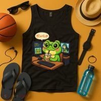 Anime Frog IT Geek Otaku Coding Desk Boba Lover Gift Tank Top thumb 4