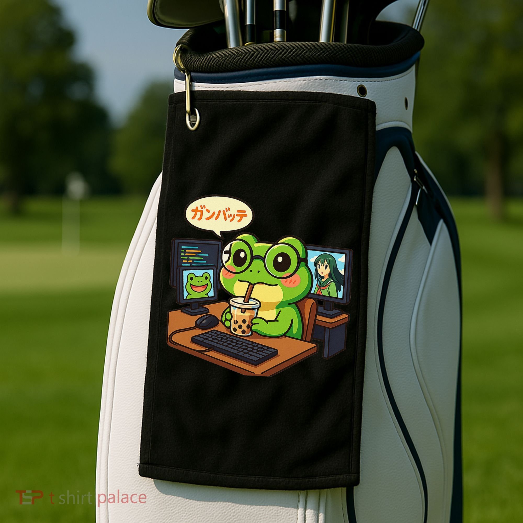 Anime Frog IT Geek Otaku Coding Desk Boba Lover Gift Golf Towel