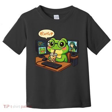 Anime Frog IT Geek Otaku Coding Desk Boba Lover Gift Toddler T-Shirt