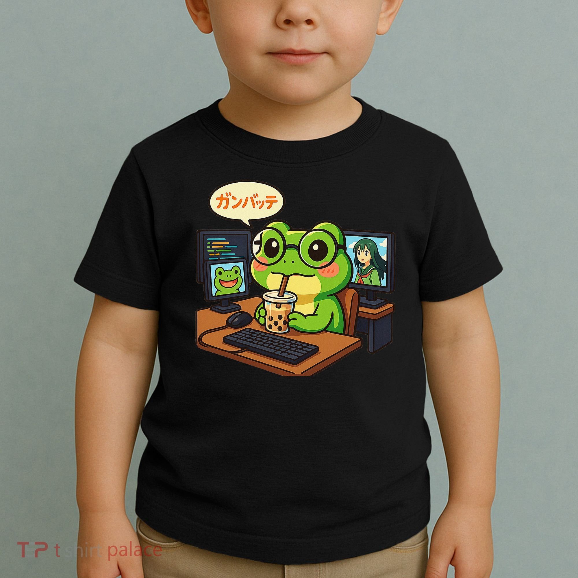 Anime Frog IT Geek Otaku Coding Desk Boba Lover Gift Toddler T-Shirt