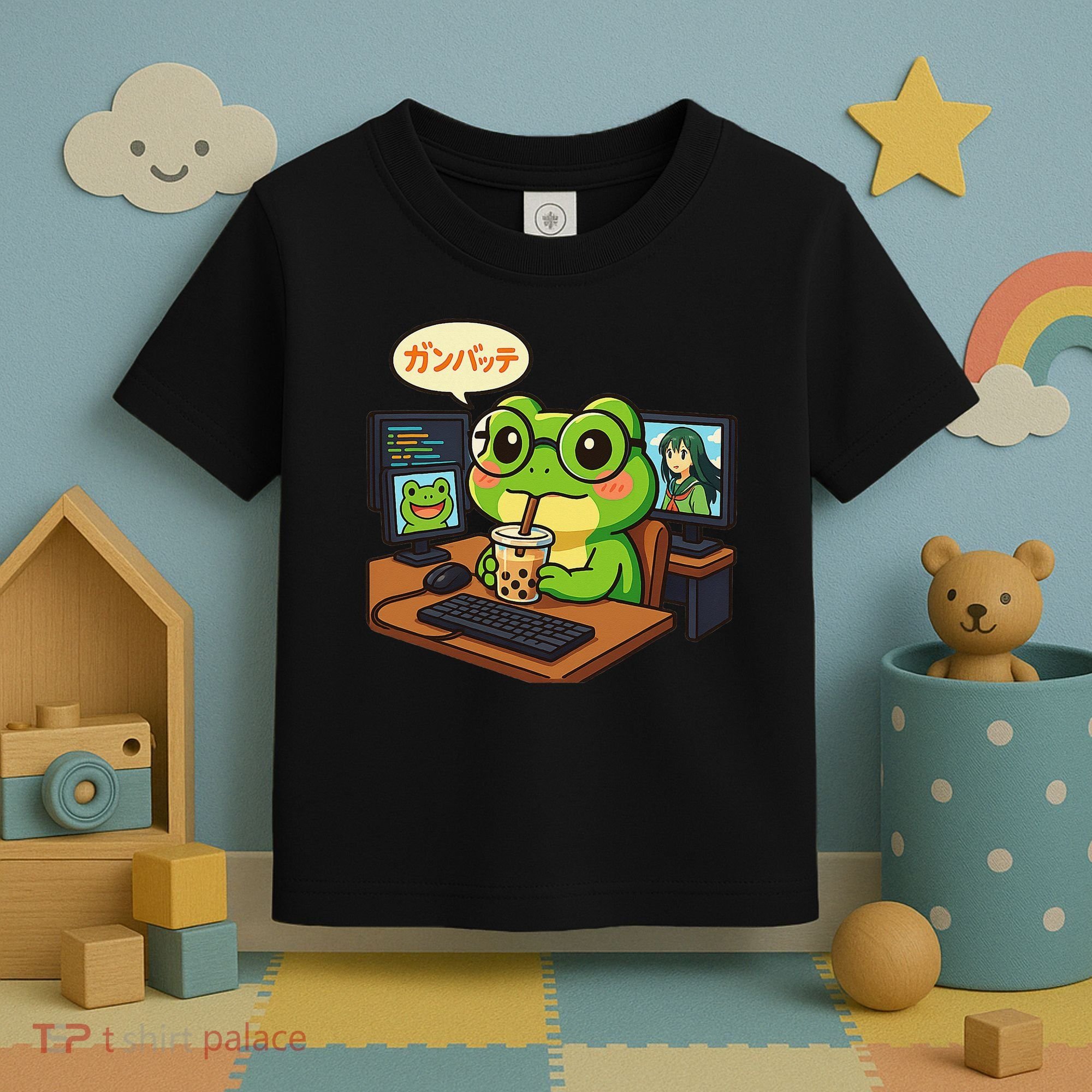 Anime Frog IT Geek Otaku Coding Desk Boba Lover Gift Toddler T-Shirt