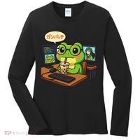 Anime Frog IT Geek Otaku Coding Desk Boba Lover Gift Women's Long Sleeve Shirt thumb 0